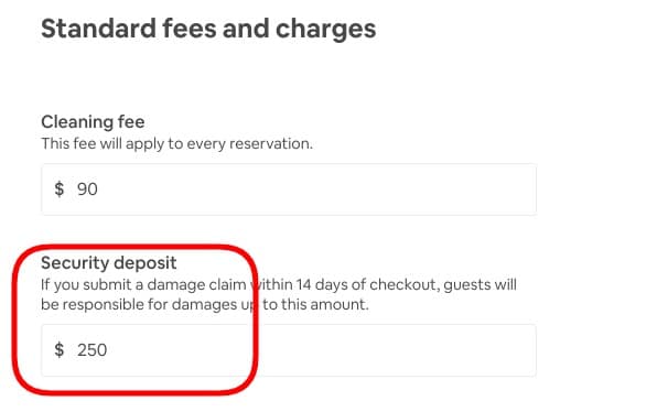 how much Airbnb deposit to charge